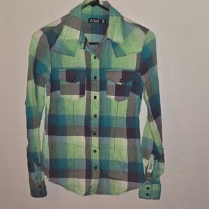 Cruel Girl Green and Blue Button Down Shirt